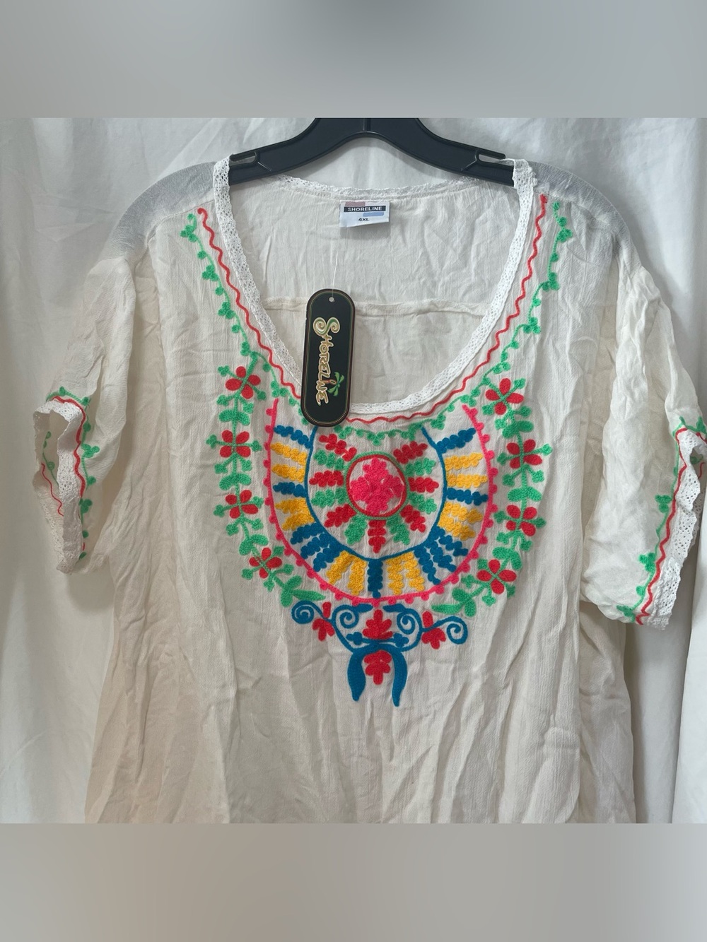 Shoreline White Tunic with Multicolor Floral Embroidery